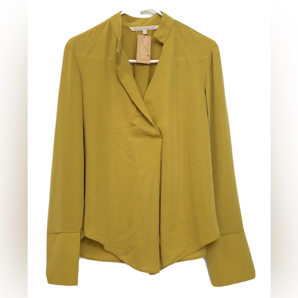 Rachel Rachel Roy Chiffon Long Sleeve Blouse Chartreuse SZ 12